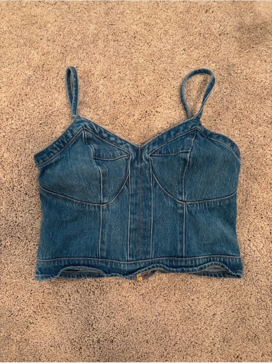 Express Tops - Express Dark Blue Denim Corset Crop Top